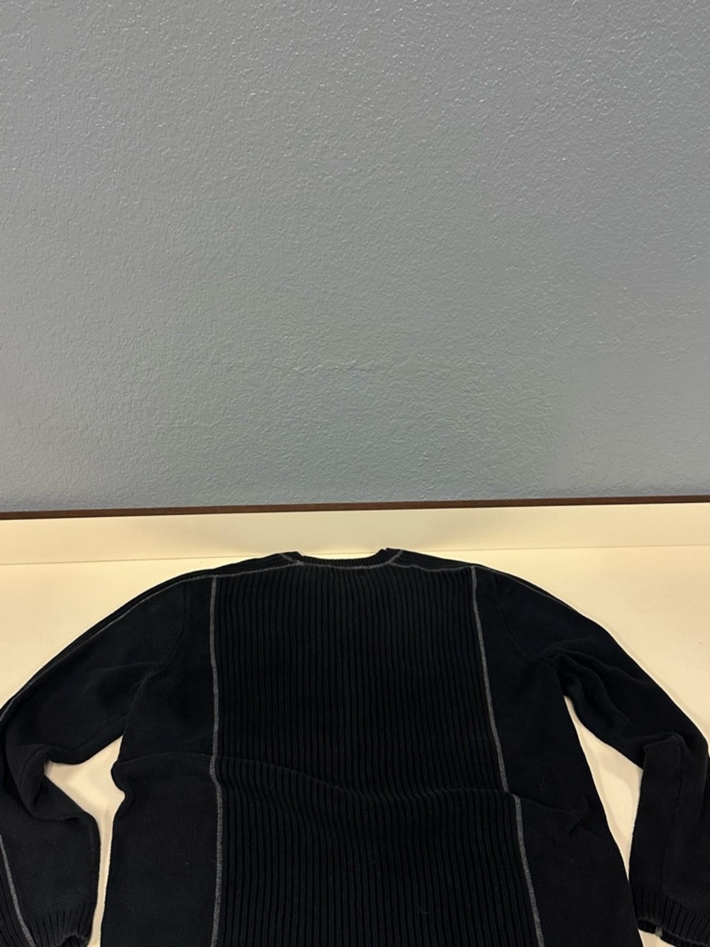 Axcess Black Ribbed Knit Top with Subtle Contrast Stitch - Picture 3 of 4